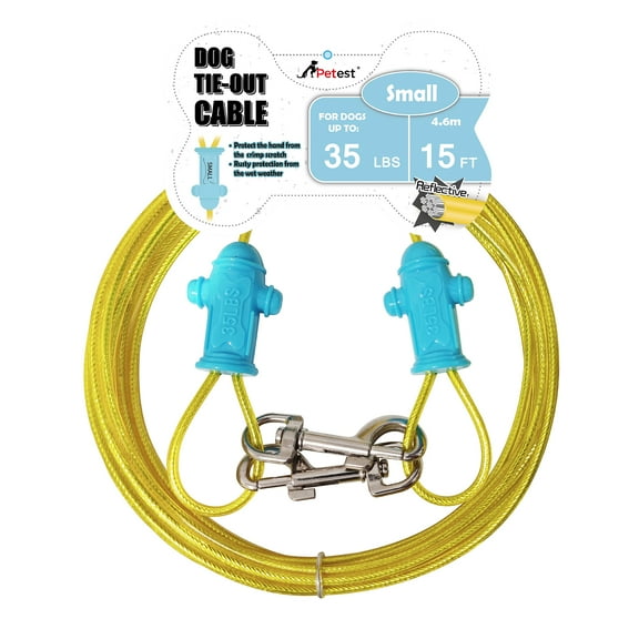 Petest Reflective Tie Out Cable with Crimp Cover for Small Dogs Up to 35 Pounds, 15 Feet