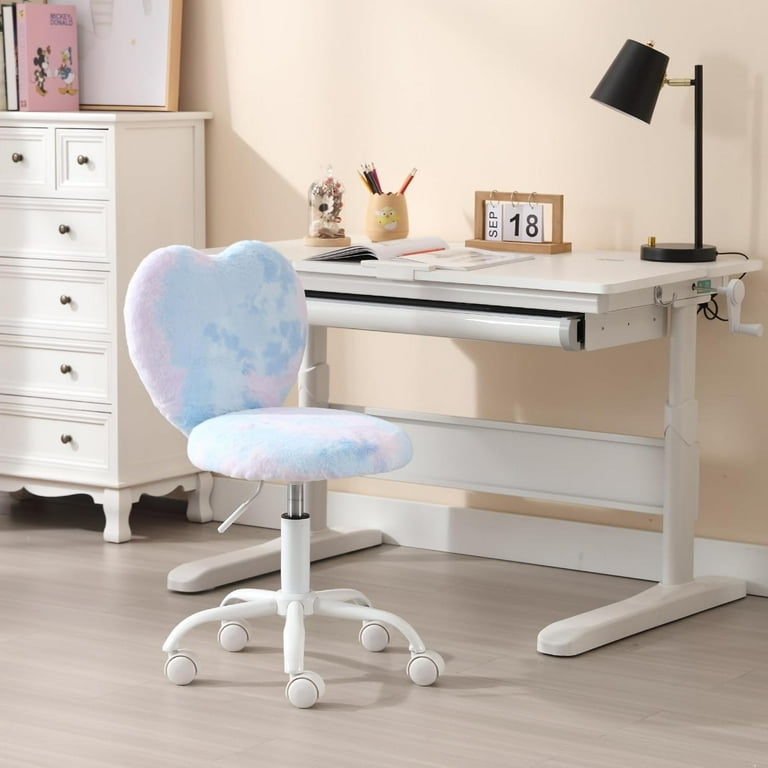 Kids Desk Chair Faux Fur Study Chair for Teenage Girls Adjustable Heart Shaped Kids Vanity Chair for Bedroom Reading Living Room Small Cute Student Task Chair with White Foot Snowflake Walmart