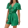thumbnail image 5 of Summer Short Sleeve Women V-neck Solid Bow Front  Jumpsuit, 5 of 8