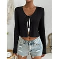 thumbnail image 3 of Women's Tie Front Long Sleeve Rib Knit Shrug Sweaters Cardigan Crop Top, 3 of 6