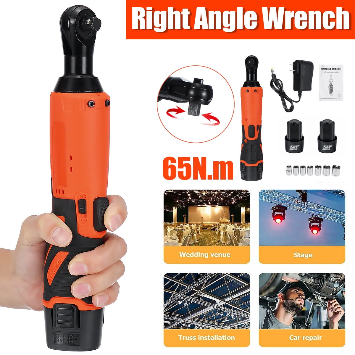 Wolike Cordless Electric Ratchet Wrench 3/8' 65Nm 12V Power Ratchet Wrench Kit 2-Pack 2.0Ah Lithium-Ion Batteries