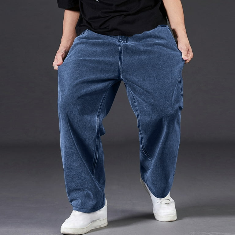【XL】Ovy Blue Baggy Denim Pants Awdenio Pants for Men Loose Fit Baggy Jeans Casual Streetwear Wide