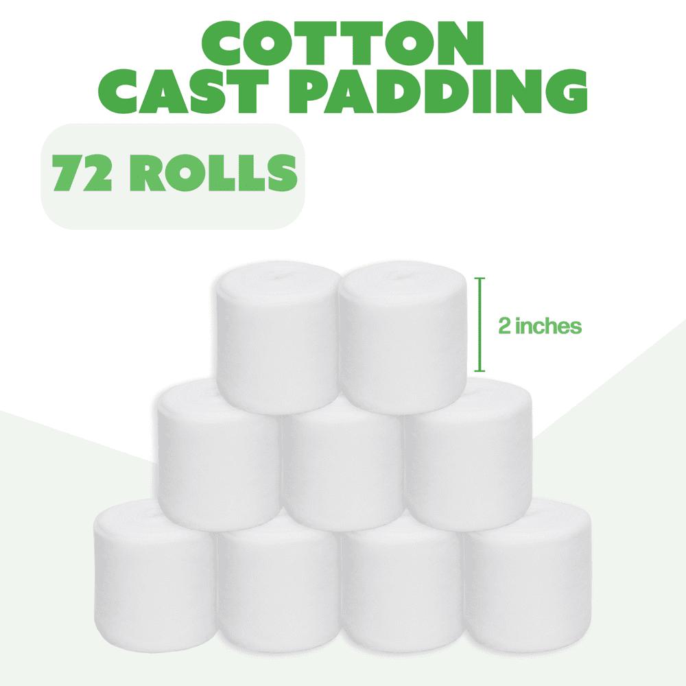 Cotton Cast Padding Rolls, 2” x 12ft, Undercast Padding, Gauze Bandage for Halloween Wrap Bandage Art Projects, Body Casts, Mask Making, Hobby Craft, Wound Care, Orthopedic, 72 Pack