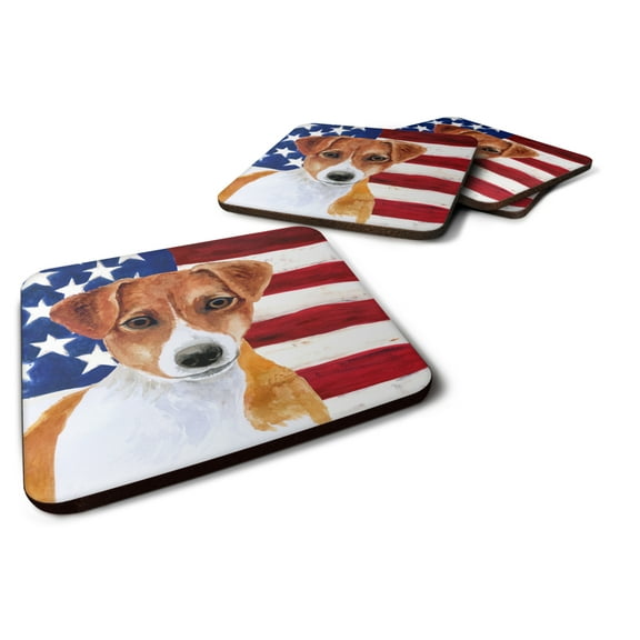 Jack Russell Terrier Patriotic Foam Coaster Set of 4