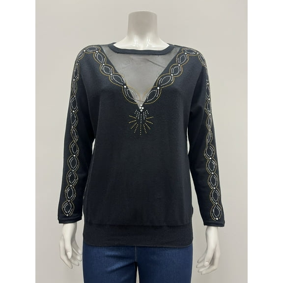 80 Park pull over long sleeve scoop neck Sweater , Black , S