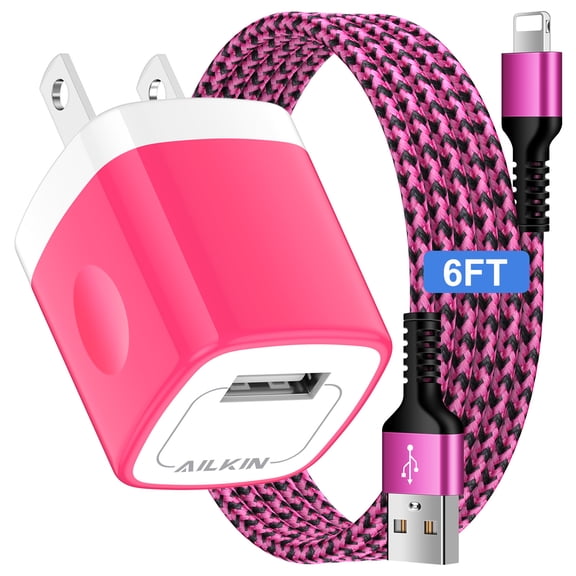 Compatible with iPhone 13 Charger,AILKIN Fast Charging with 6ft Cords Cable Usb Charger Block with 6ft Cords Cable Charging Block Compatible with iPhone 14/13/12/11/10 Charger,Pink