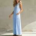 thumbnail image 6 of Casual Summer Sleeveless Jumpsuit With V-Neck Button Front And Striped Pattern, Solid Loose Fit, 6 of 7