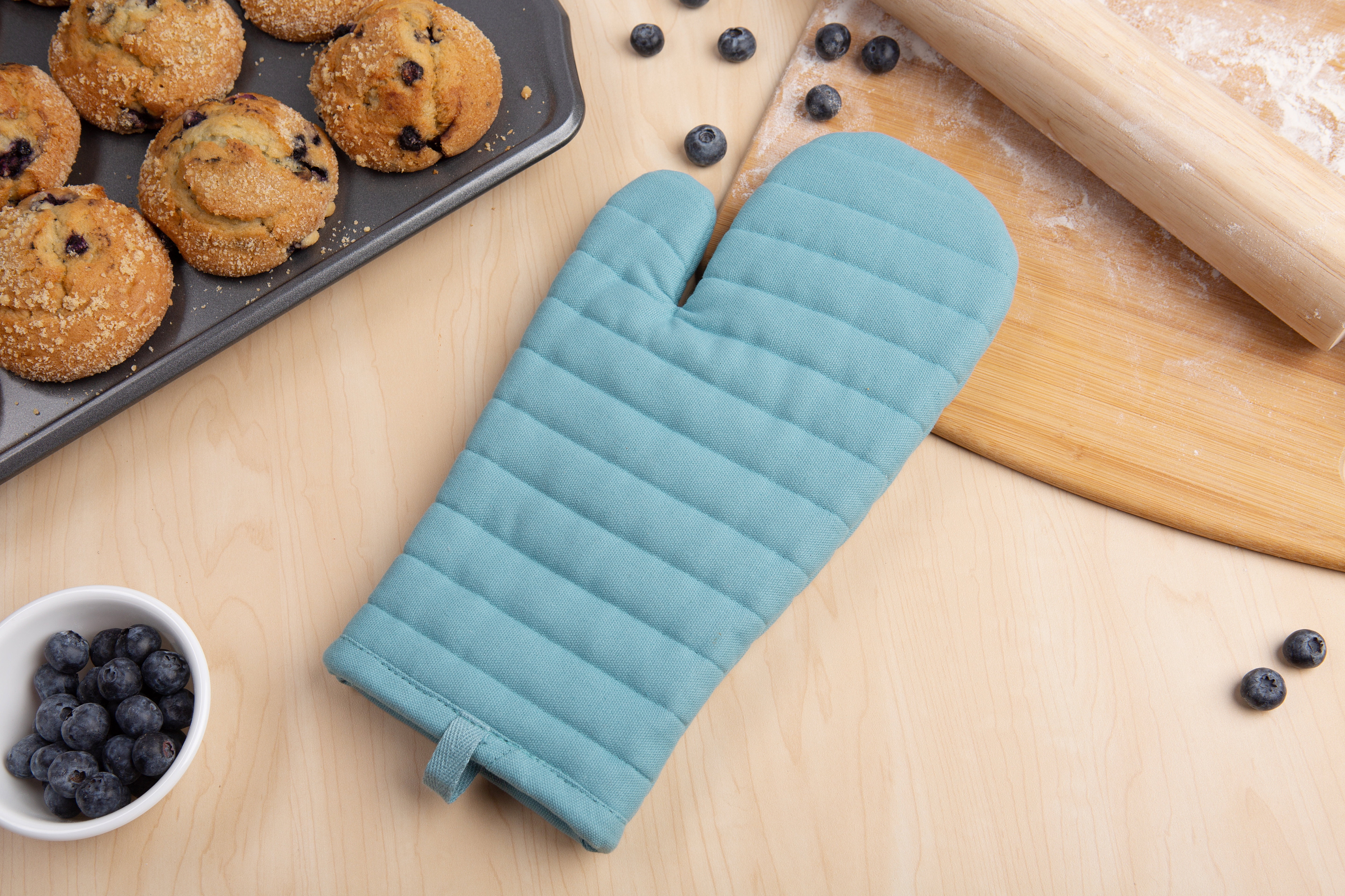 (2 pack) Mainstays Oven Mitt, Teal, 7” x 12.5”, 100% Cotton Shell 100% Polyester Fill