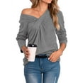 thumbnail image 3 of Nlife Women Front Knotted V Neck Long Sleeve Solid Color Top, 3 of 5