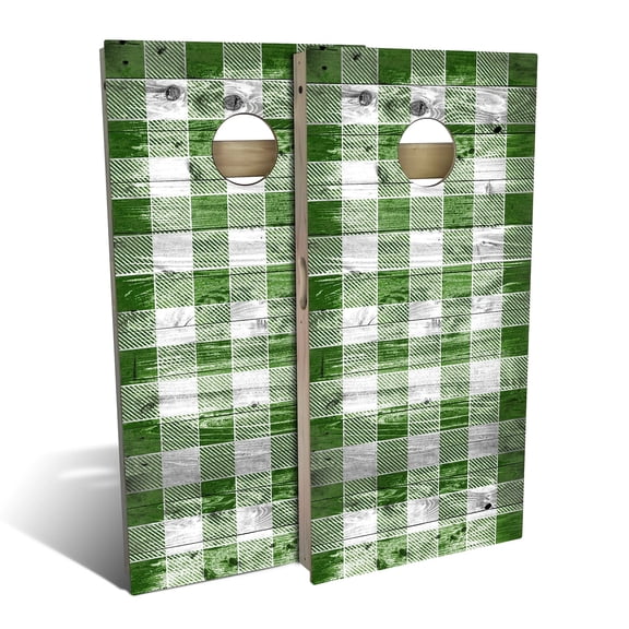 Skip's Garage | Green Checkered Backyard 2x4 Cornhole Board Set (24" x 48") | Includes (8) Bags Various Accessory Options