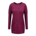 thumbnail image 3 of DYMADE Women's Long Sleeve Round Neck Stitching Ribbed Cuffs Patch Pockets Tunic Blouse Plus Size S-5XL, 3 of 4