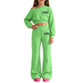 thumbnail image 2 of Kiijoy Girls' Outfits Off Shoulder Cropped Sweatshirt Wide Leg Sweatpants Set, Sizes 5-14, 2 of 3
