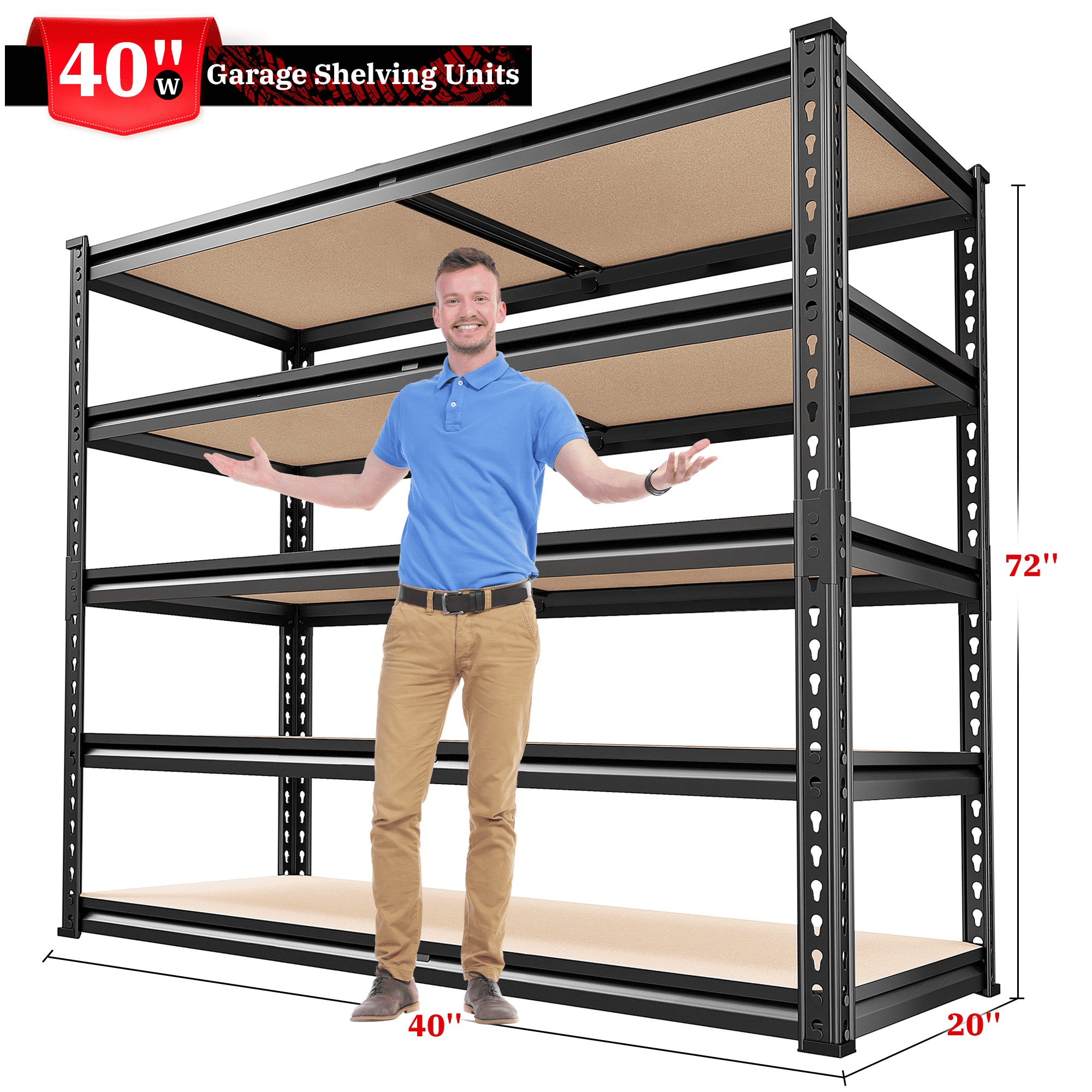 REIBII 3000LBS Garage Shelving Unit Heavy Duty Storage Shelves 5-Tier Metal Shelves for Pantry Industrial Shelf