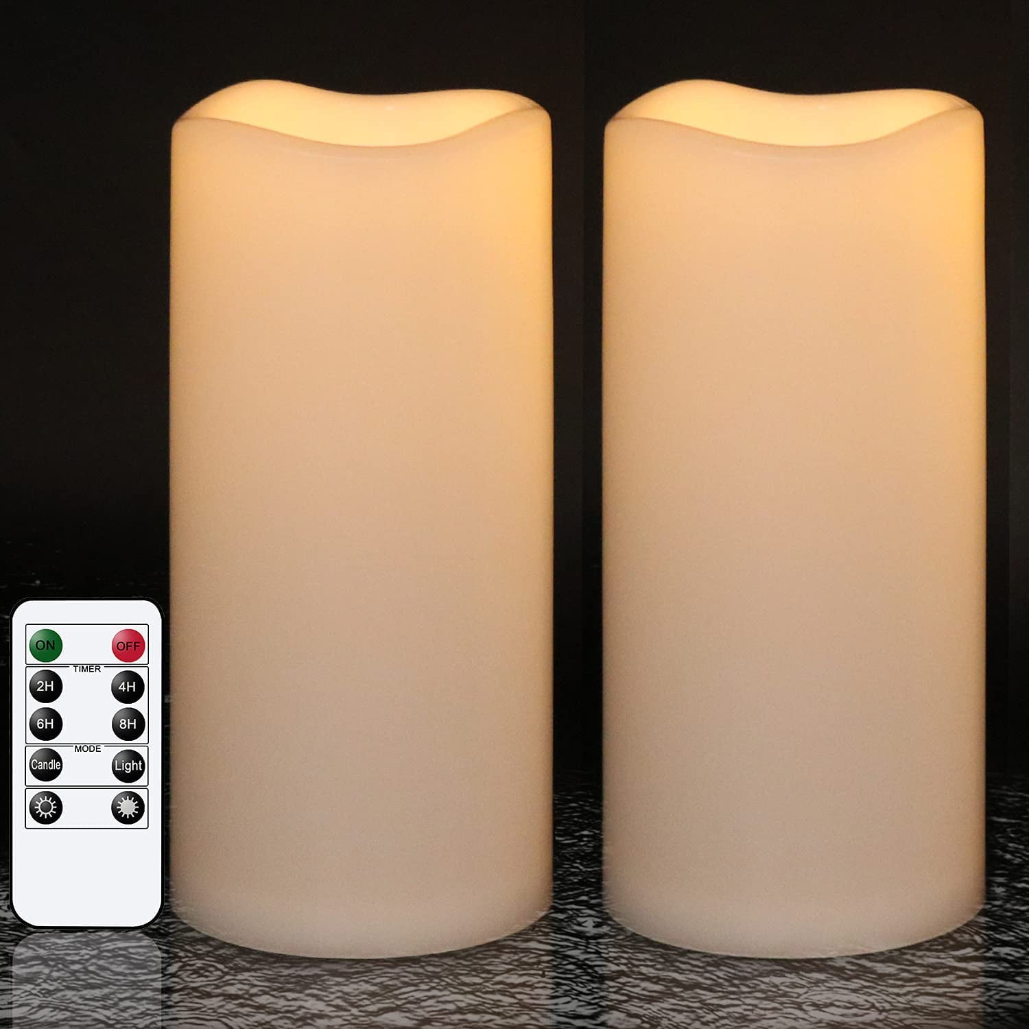 Made of Plastic Wont Melt REMOTE Outdoor Flameless Battery LED Pillar Candles Weather Resistant Design 3 x 4 Set of 3 