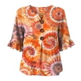thumbnail image 4 of Women's Casual 3/4 Sleeve T-Shirts Trendy Button Tie Dye V Neck 3/4 Sleeve Basic Summer Tops Multicolor 3XL, 4 of 5