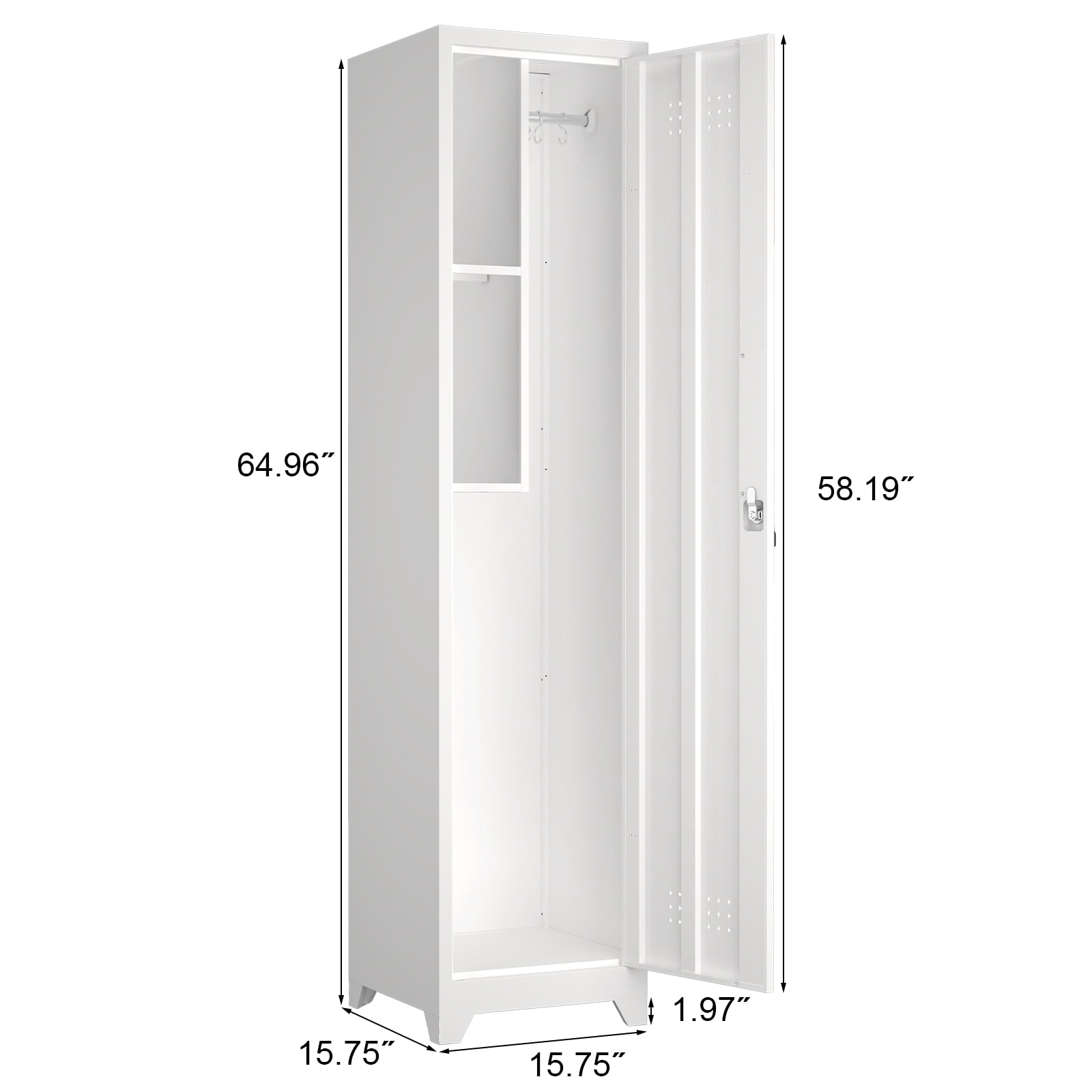 Marcree Slim Broom Storage Cabinet, Metal Cabinet with Shelves and Hanging Rod, 65" Utility Storage Cabinet with Locking Door, Tall Cleaning Storage Cabinet for Kitchen, Pantry, Office, Shop, Garage