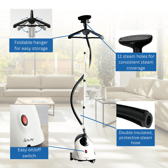 Pre-Owned SALAV Continuous Steam Upright Standing Garment Steamer with Extra Large Water Tank White