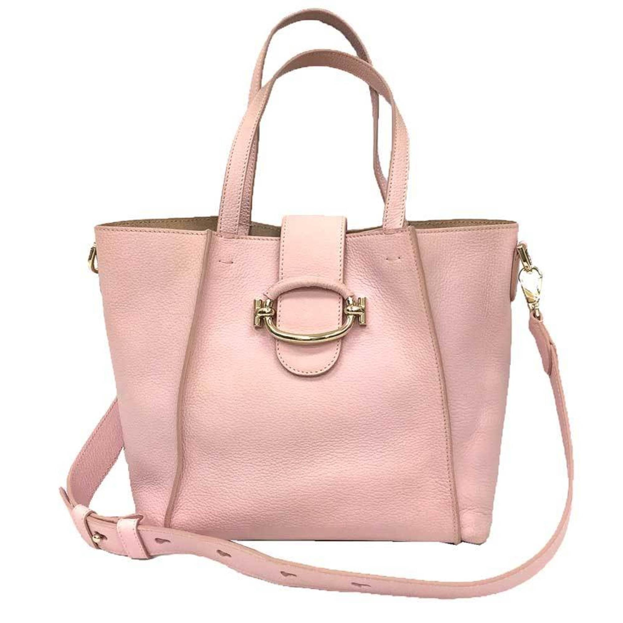 Pre-Owned TOD'S Leather T-Ring Tote Bag Shoulder Pink 10014013