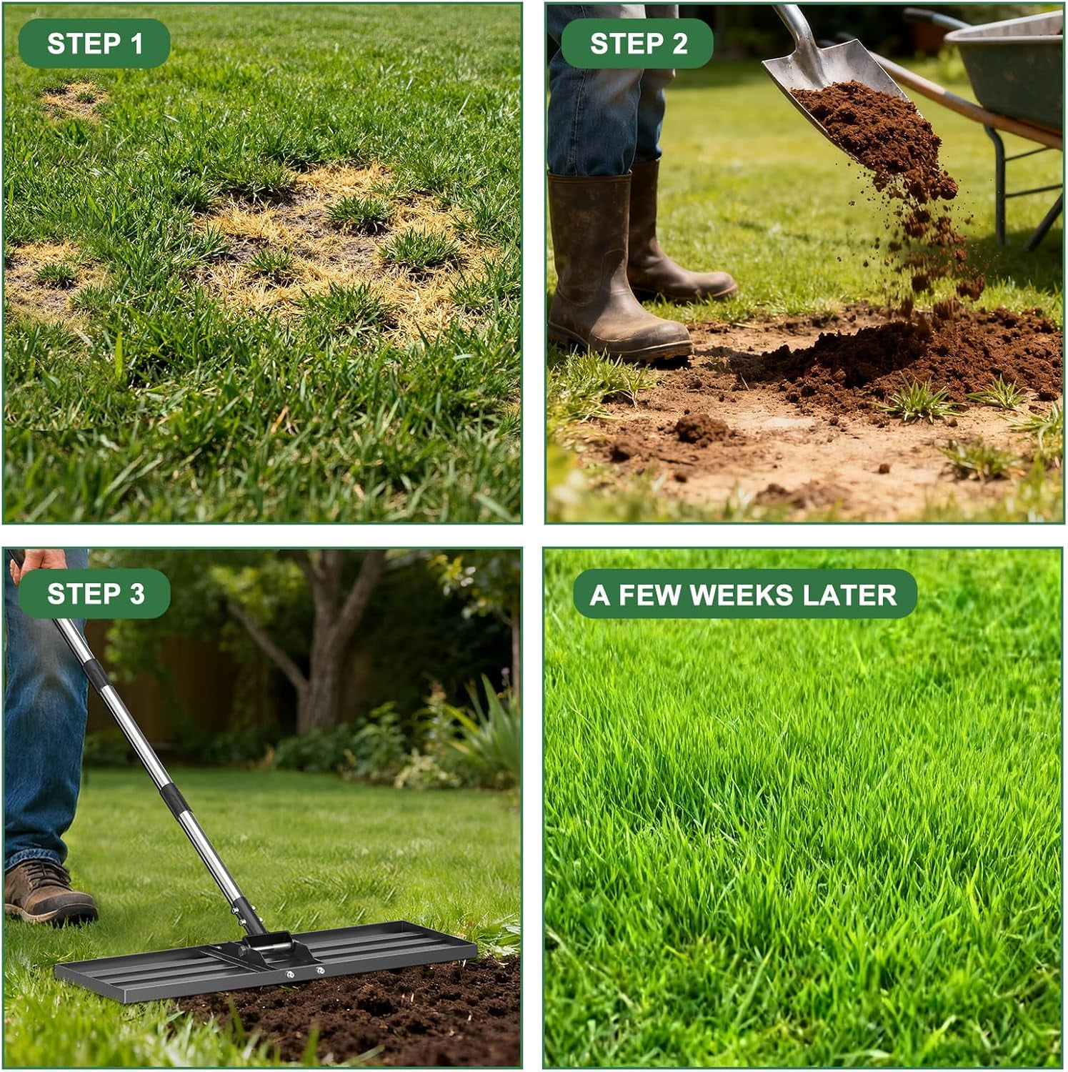 72" Lawn Leveling Rake - 30x10 inch Lawn Leveler Tool with Stainless Steel Handle for Golf Course, Yard, Pasture, and Garden
