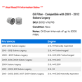 thumbnail image 2 of Oil Filter - Compatible with 2001 - 2012 Subaru Legacy 2002 2003 2004 2005 2006 2007 2008 2009 2010 2011, 2 of 2