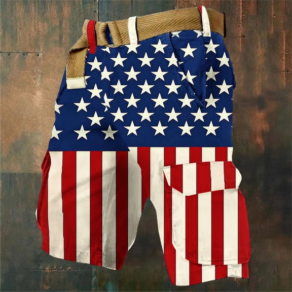 COSFO Tactical Big And Tall Cargo Shorts for Men Patriotic American Flag Shorts Relaxed Fit Hiking with Pockets Shorts