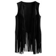 thumbnail image 2 of BOOMILK Womens Tassel Vest 70s Hippie Faux Suede Fringe Jacket Sleeveless Cardigan Black, 2 of 5
