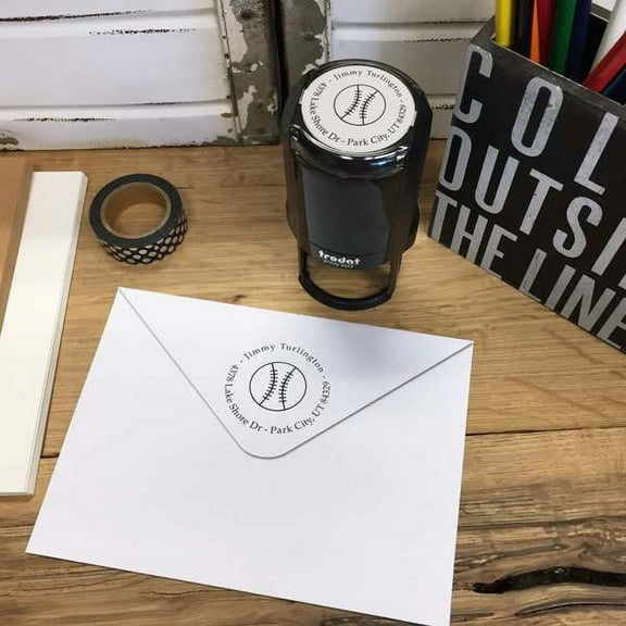 Personalized Round Self-Inking Rubber Stamp - Baseball Time