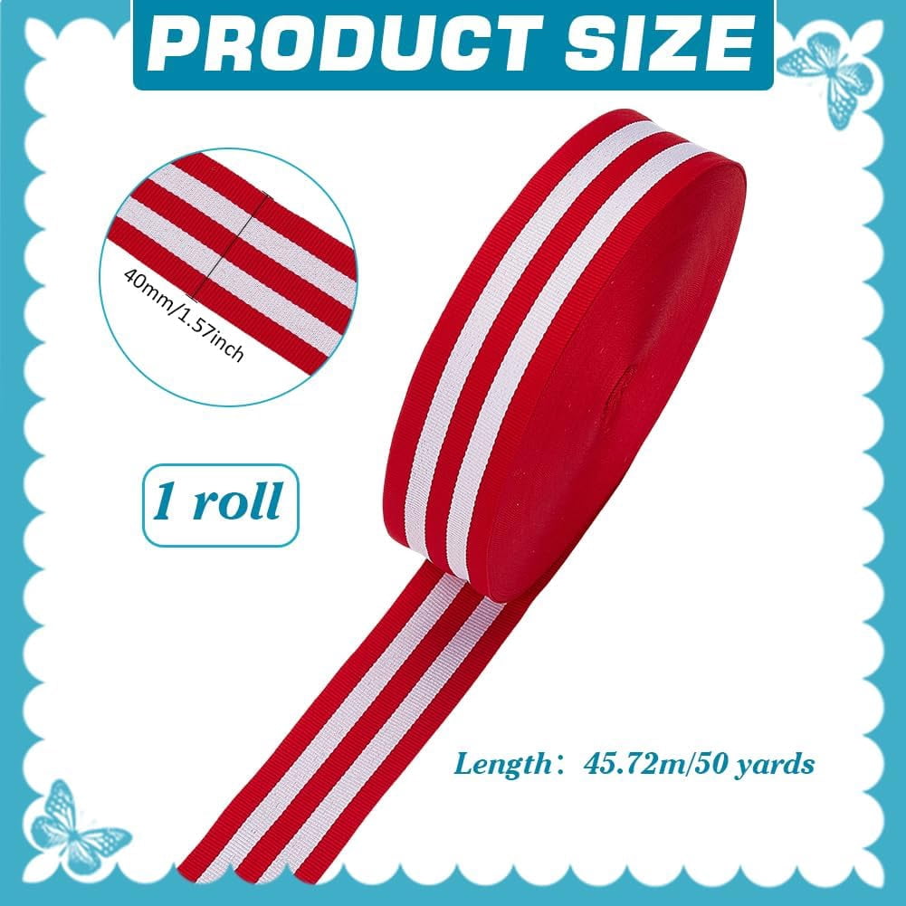 PH 1.57 Inch Stripes Ribbon 50 Yards Red White Green Grosgrain Ribbon Italian Flag Patriotic Double Face Striped Ribbon for Gift Wrapping Crafts Party Christmas Decoration Colorful