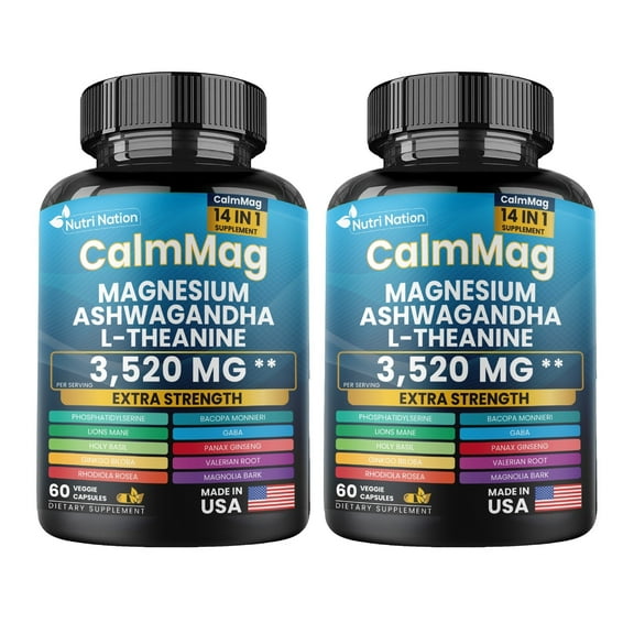 Magnesium Complex Capsules with L-Theanine & Ashwagandha Supplement, 120 Count