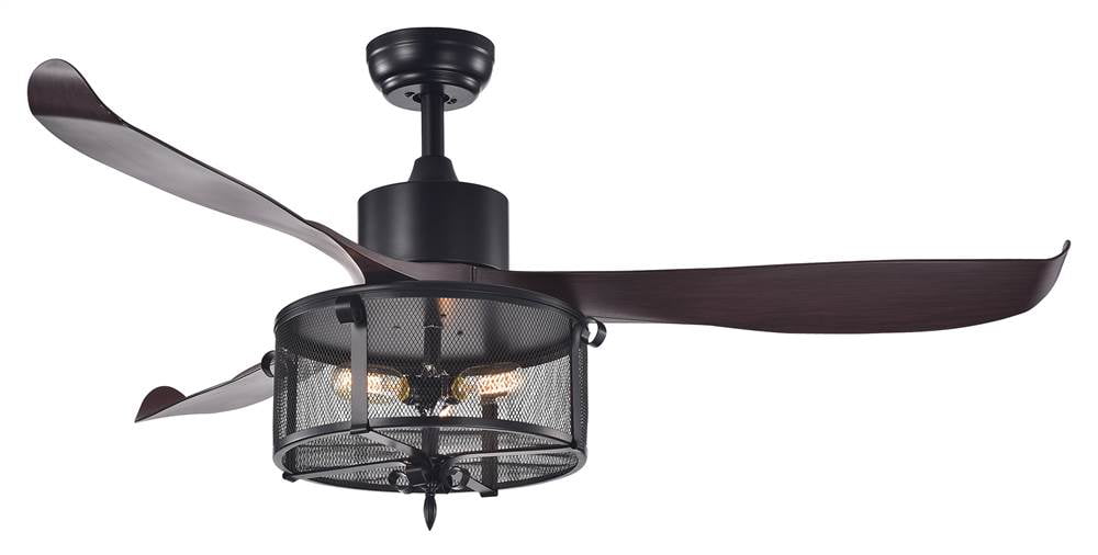 55 Inch Lighted Ceiling Fan With Caged, Matte Black Ceiling Fan With Light