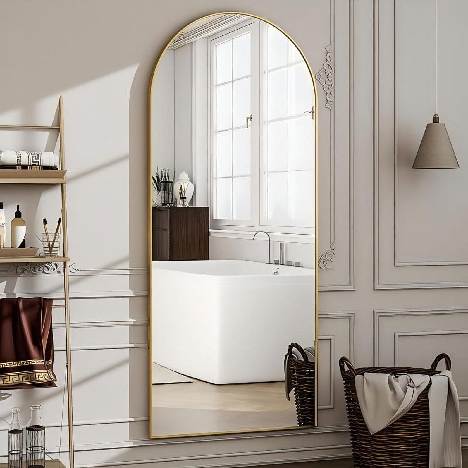 SEETHRUGLIMMER 71.3"x 26" Arched Full Length Mirror Floor Mirror with Stand Wall Mounted, Gold