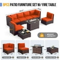 thumbnail image 2 of MRUAKA 8 Pieces Patio Furniture Set with Fire Pit Table, Outdoor Furniture Sectional Rattan Sofa with Slanted Back, Patio Couch with Glass Coffee Table for Backyard Garden (Orange), 2 of 9