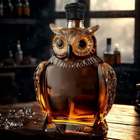 Owl-Shaped High Borosilicate Glass Whiskey Bottle - 200ml Craft Liquor Decanter   Animal-Themed Barware, Handmade Collectible Gift for Enthusiasts, Unique Alcohol Container