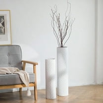 White Tall Vases For Floor: 27.6 21.7in Metal Cylinder Handmade Flower Holder Extra Large Decorative Vase Set Of 2 Modern Honeycomb Texture Big Standing Vase For Living Room Home Corner