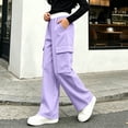 thumbnail image 6 of HAOTAGS Girls Cargo Pants (5-15) Contrast Elastic Waist Multi Pocket Loose Wide Leg Sweatpants Casual Trousers Purple Size 14, 6 of 10