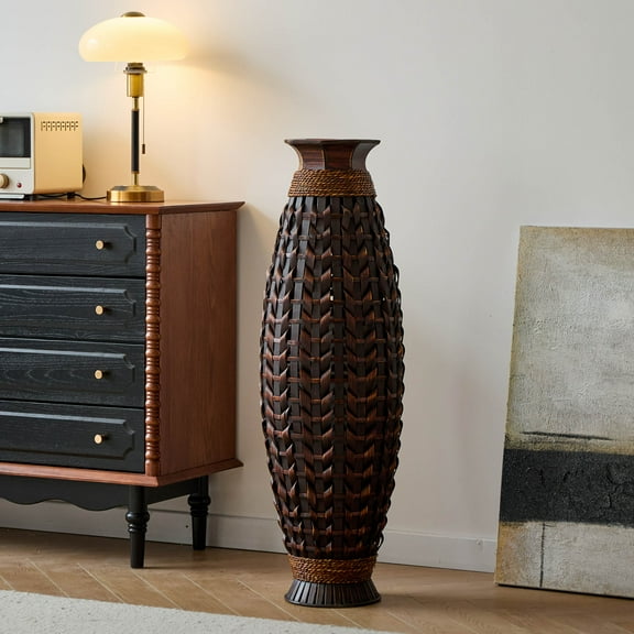 39" Hand Woven Bamboo Floor Vase, Tall Large Floor Vase, Decorative Flower Vase