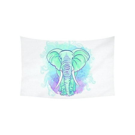 PHFZK Indian Ethnic Wall Art Home Decor, Wild Elephant Watercolor Art Mint Green Tapestry Wall Hanging 40 X 60 Inches