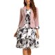 thumbnail image 1 of Conjunto de vestido y chaqueta INSPIRE CHIC para mujer de 2 piezas, vestido sin mangas de gasa con flores y chaqueta de panel contrastante, color rosa y beige, talla S, 1 of 6
