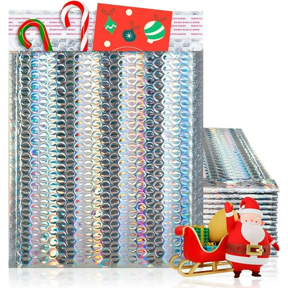 Holographic Metallic Bubble Mailers, Waterproof Padded Self Seal, 100 Count, 8.5 x 11 in