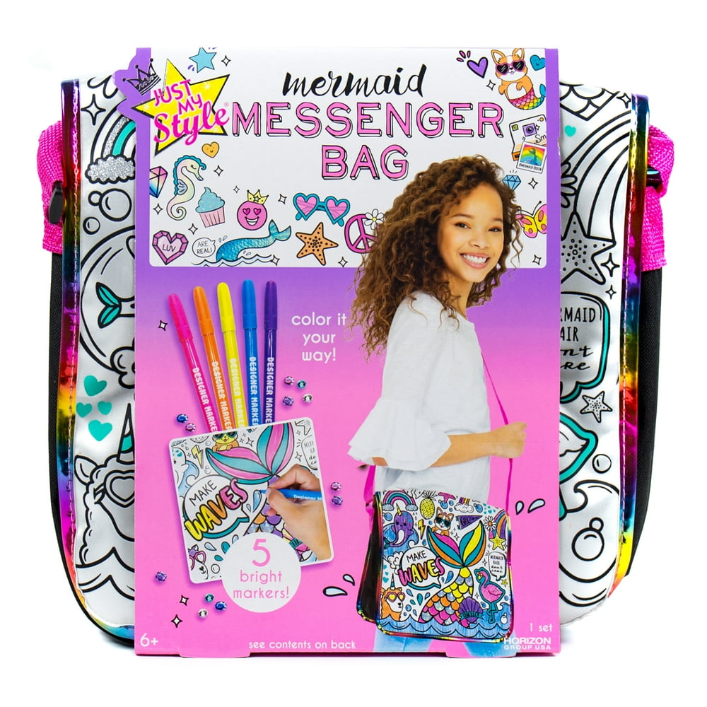 Just My Style Color Your Own Mermaid Messenger Bag, Adhesive Gemstones