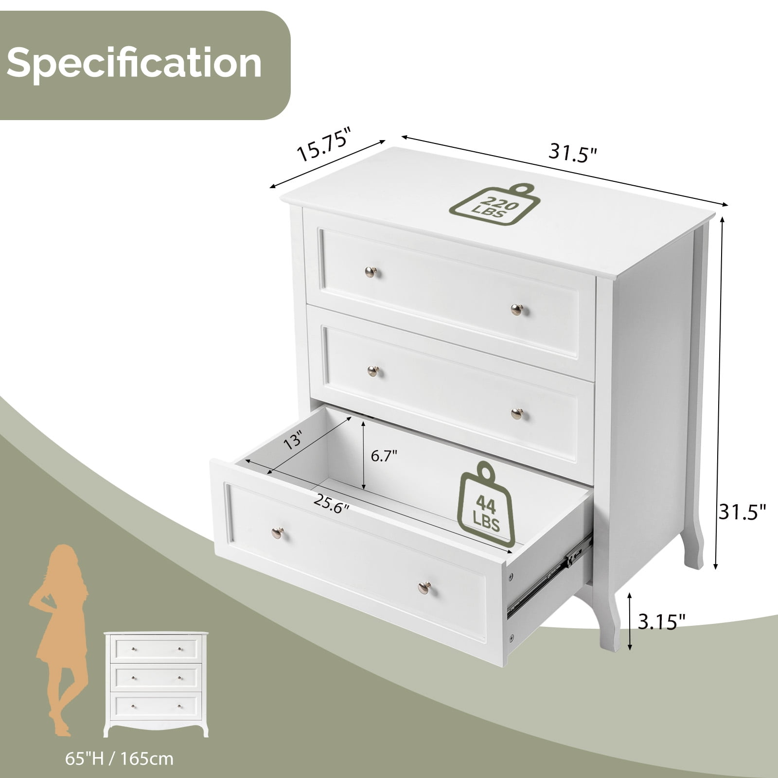 Ktaxon 3 Drawers Dresser Chests for Bedroom, Wood Chset of Drawers,Dressers Organizer for Bedroom, Living Room,Hallway, White