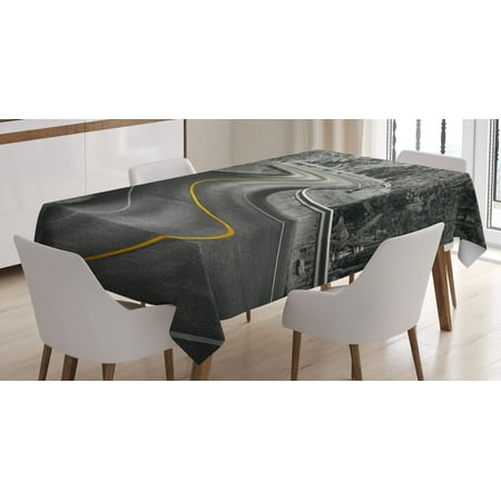 

Black and White Decorations Tablecloth Curvy Asphalt Road with Yellow Line Nature Forest Trees Rectangular Table Cover for Dining Room Kitchen 52 X 70 Inches Black Grey Yellow by Ambesonne