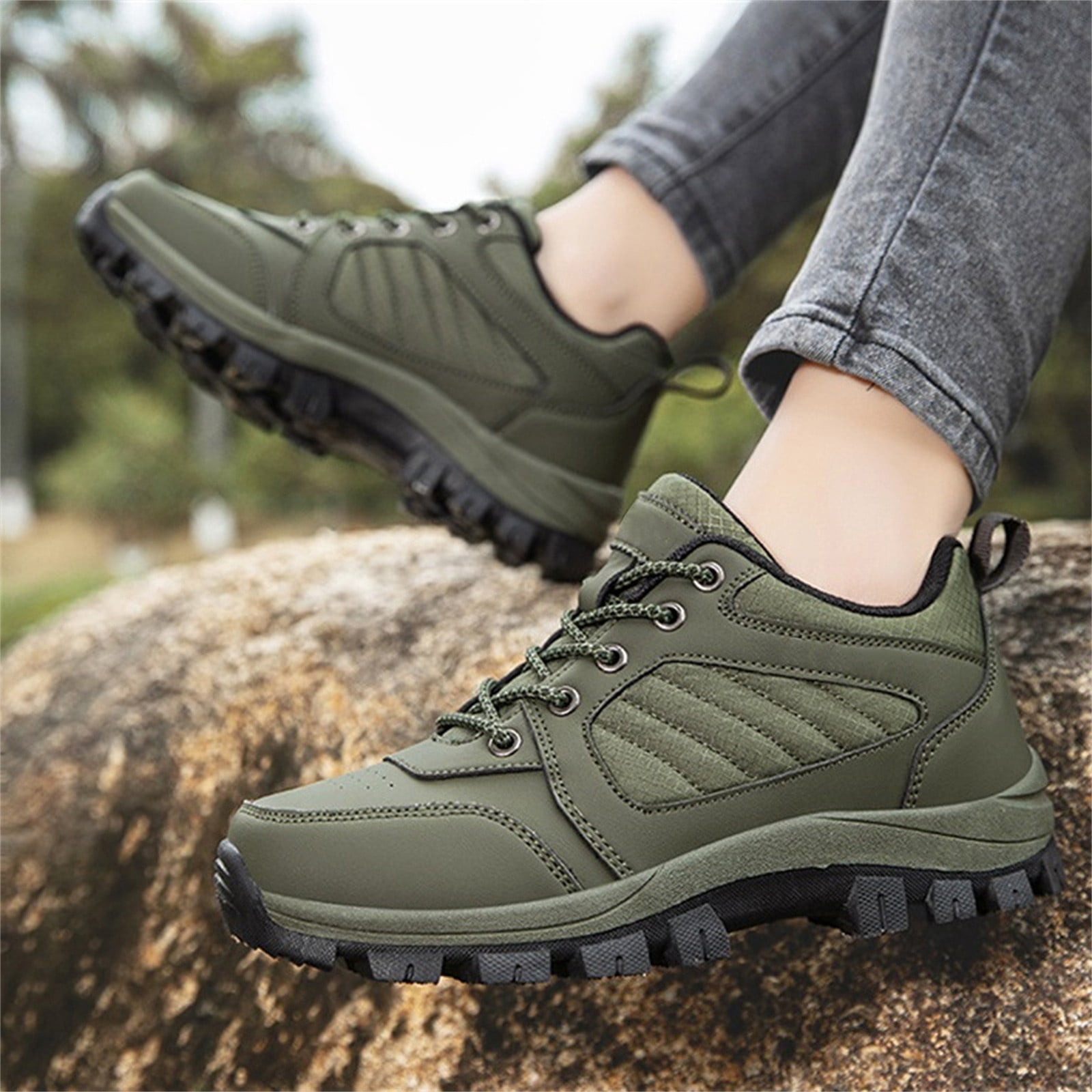 AUDeals Men's Hiking Boots, Lightweight Breathable Shoes with Waterproof Comfort for Trail Trekking and Outdoor Use (Green, 8.5)