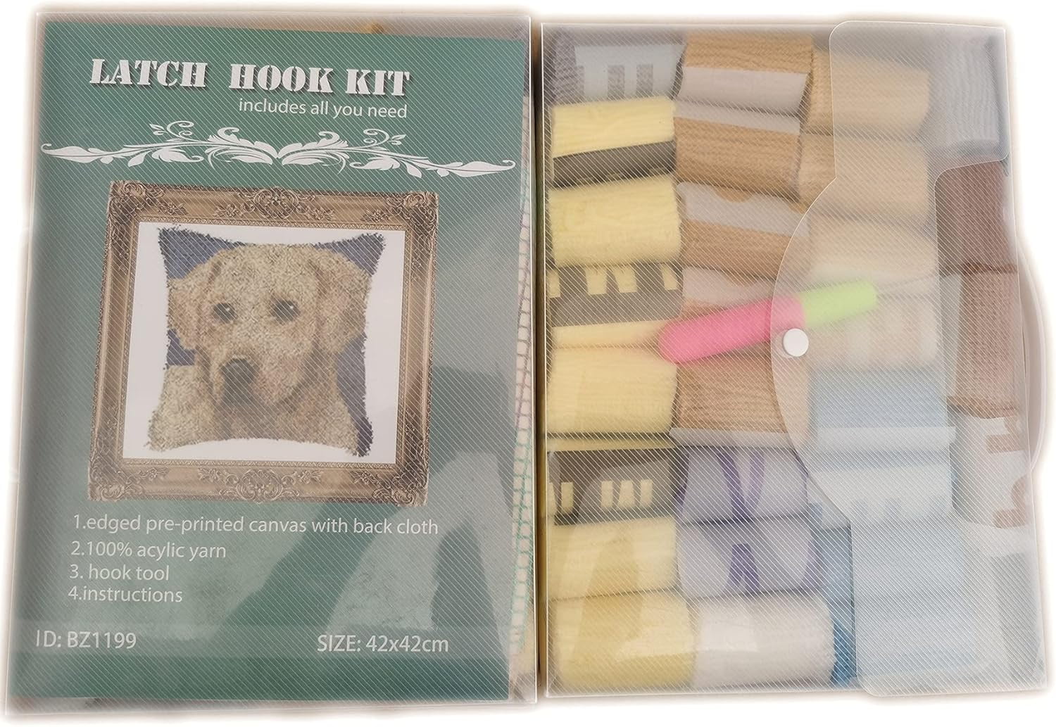 16.9''X16.9'' Latch Hook Rug Kits DIY Pillow Mat Rug Making for Kids Adults Beginners,Dog