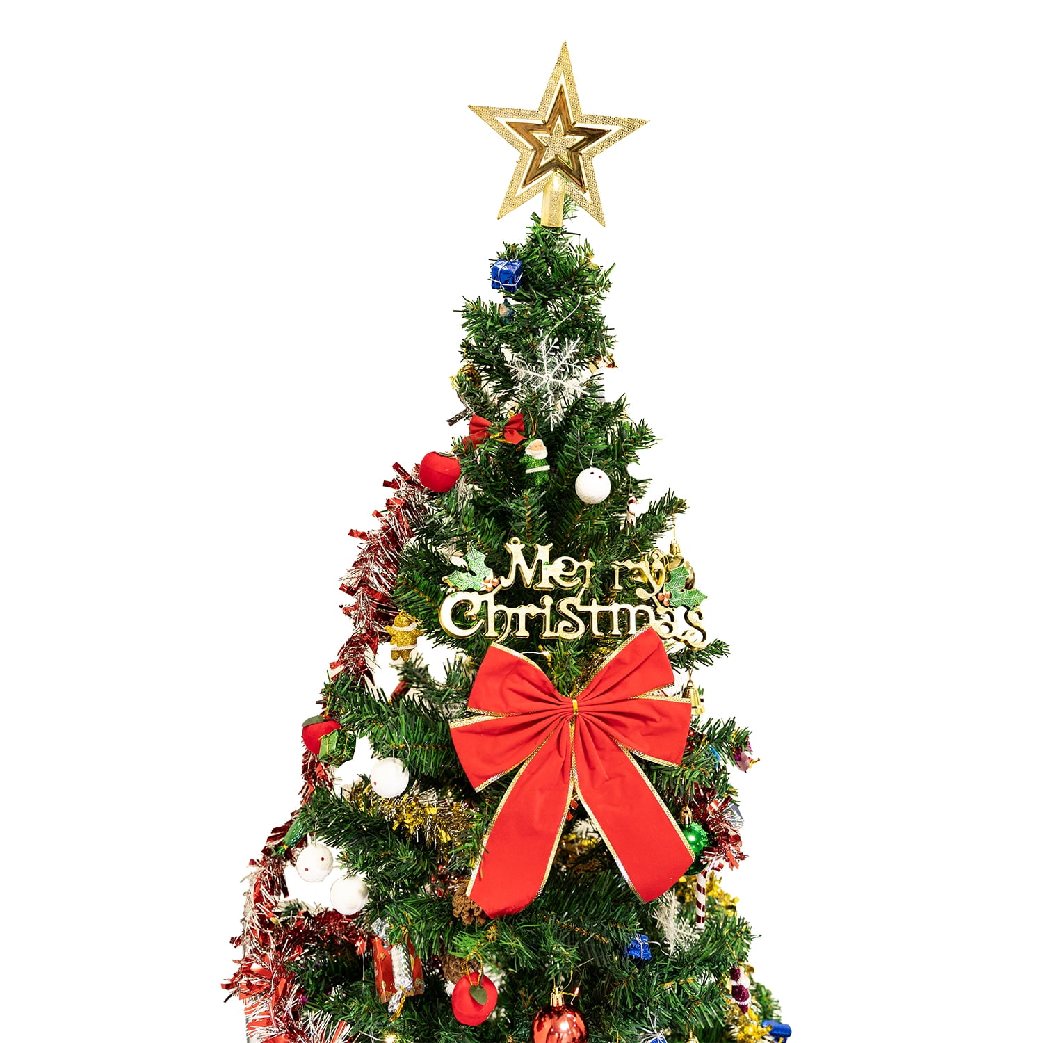 6ft Artificial Christmas Tree With Led Energy-Saving Lights, Including 195 Pendant Tree Skirts And Guardrails