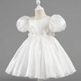 thumbnail image 5 of SERTG Little Girls' Puff Sleeve Dress with Back Zipper Party Solid Color Fashionable Playful Princesse Skirt Outfit for 1-9 Years(White,8 Years), 5 of 5