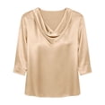 thumbnail image 3 of Hecho para Más Camisa Mujeres Elegante Draped Escote Plisado Cuello de Satén Tres Cuartos de Manga Blusa, Tops de Satén para las Mujeres Chic Casual, 3 of 6