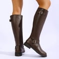 thumbnail image 5 of XUNKUSGA Knee High Boots with Side Zipper Comfortable Round Toe Low Heel Riding Boots for Women Classic Vintage Solid Color Buckle Long Boots,8.5, 5 of 9