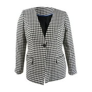 Calvin Klein Women's Houndstooth-Print Single-Button Blazer (10P, Black/Cream)
