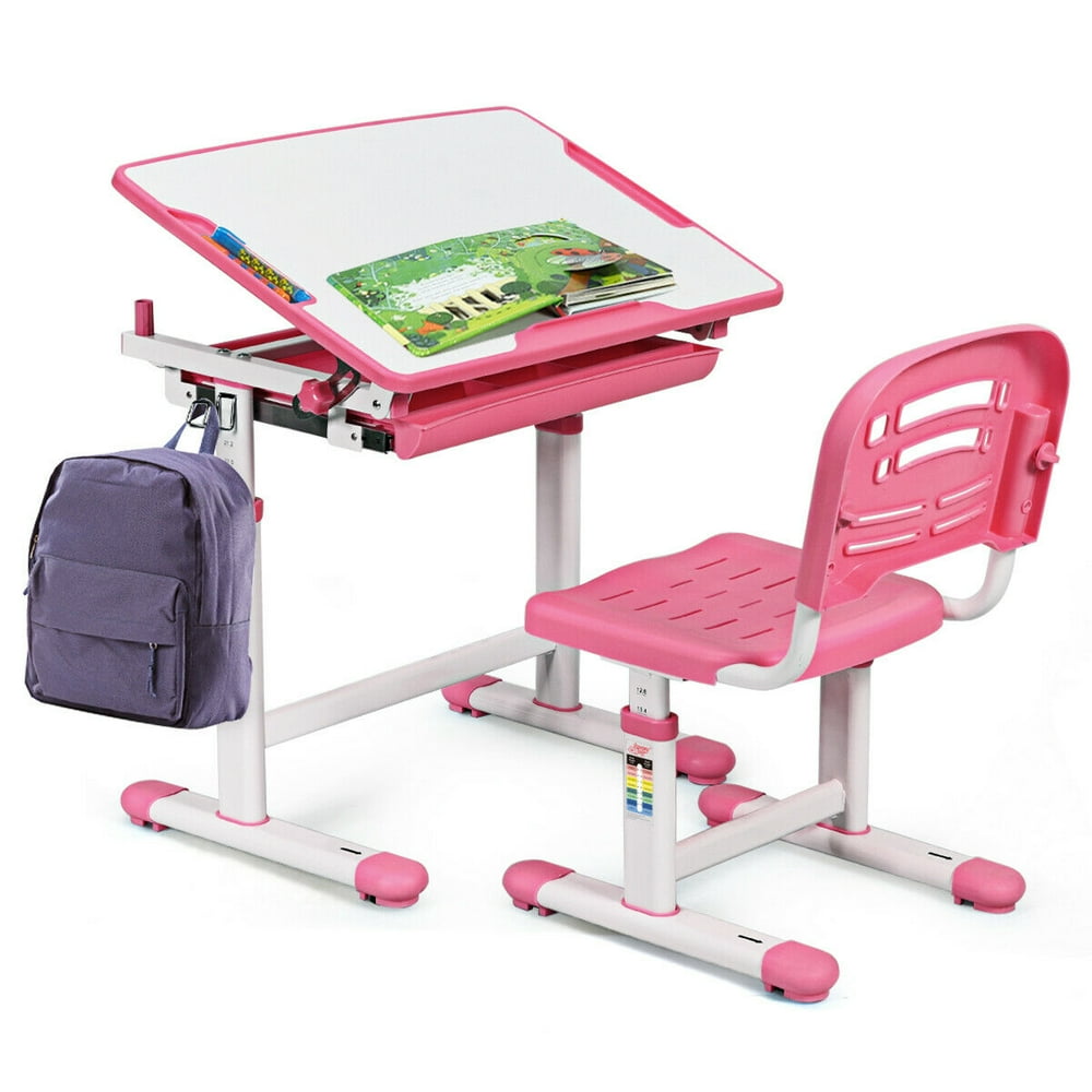 Gymax Height Adjustable Children's Desk Chair Set Multifunctional Study